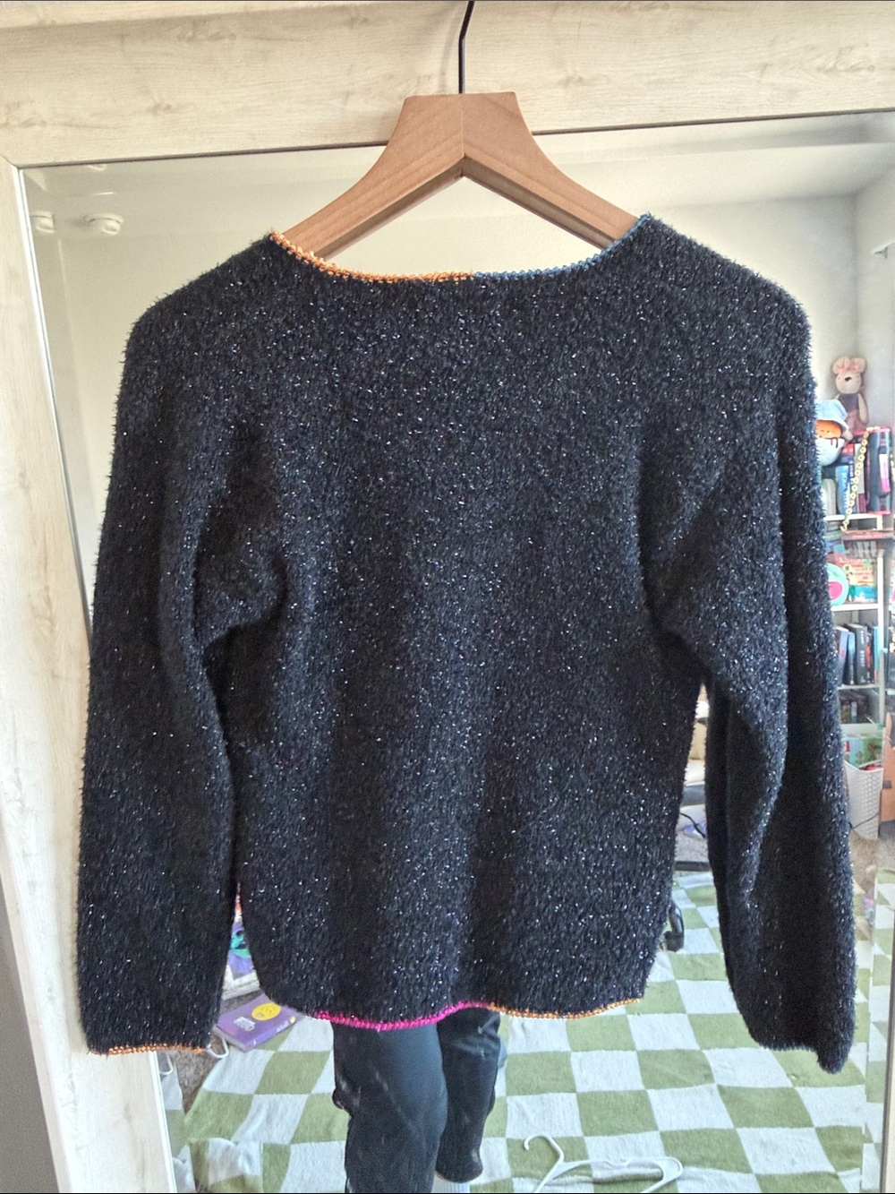 Flapdoodles Kids Black Pullover Sweater with Pink, Yellow & Blue Trim Tassel 10 - Picture 5 of 5